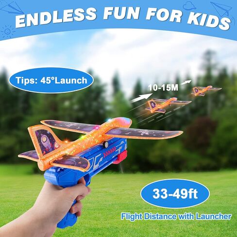 Fuwidvia 3 Pack Airplane Launcher Toys, 13.2'' LED Foam Glider Catapult Plane Toy for Boys, 2 Flight Modes Outdoor Flying Toys Birthday Gifts for Boys Girls 4 5 6 7 8 9 10 11 12 Year Old in Kuwait