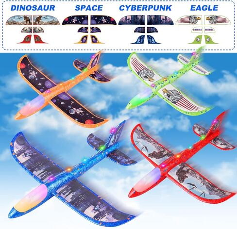 Fuwidvia 3 Pack Airplane Launcher Toys, 13.2'' LED Foam Glider Catapult Plane Toy for Boys, 2 Flight Modes Outdoor Flying Toys Birthday Gifts for Boys Girls 4 5 6 7 8 9 10 11 12 Year Old in Kuwait