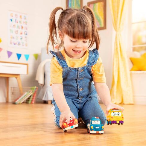 B. toys- Mini Wheeee-ls!- 3 pc Mini Pull-Back Vehicles Set, Bus & Cars, Multi, Hot Rod, School Bus, Police Car- 1 year + in Saudi Arabia