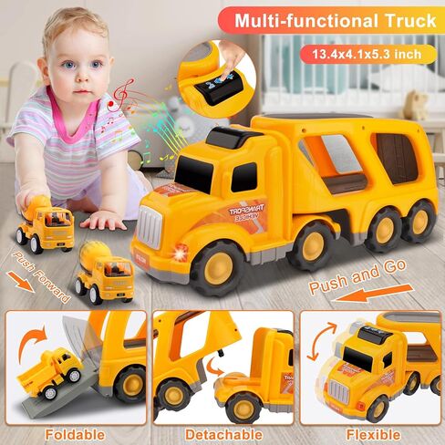 Construction Truck Toddler Toys Car: Toys for 1 2 3 4 Year Old Boy 5 in 1 Carrier Toys for Kids Age 1-3 2-4| 18 Months 2 Year Old Boy Christmas Birthday Gifts in Kuwait