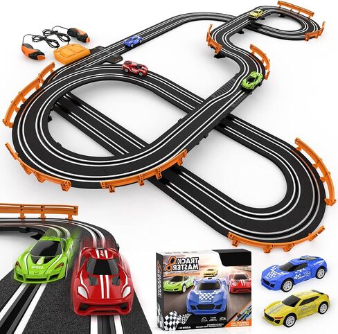 Slot Car Race Track Sets with 4 High-Speed Slot Cars, Battery or Electric Car Track, Dual Racing Game Lap Counter Circular Overpass Track, Gifts Toys for Boys Kids Age 6 7 8-12 in Saudi Arabia