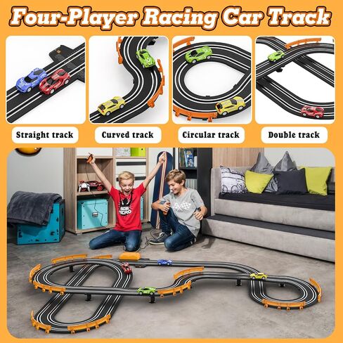 Slot Car Race Track Sets with 4 High-Speed Slot Cars, Battery or Electric Car Track, Dual Racing Game Lap Counter Circular Overpass Track, Gifts Toys for Boys Kids Age 6 7 8-12 in Saudi Arabia