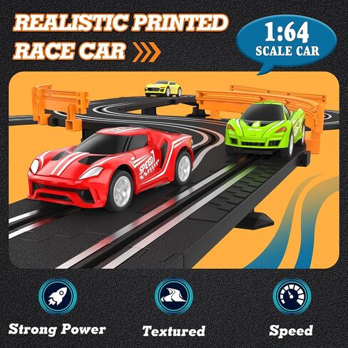 Slot Car Race Track Sets with 4 High-Speed Slot Cars, Battery or Electric Car Track, Dual Racing Game Lap Counter Circular Overpass Track, Gifts Toys for Boys Kids Age 6 7 8-12 in Saudi Arabia