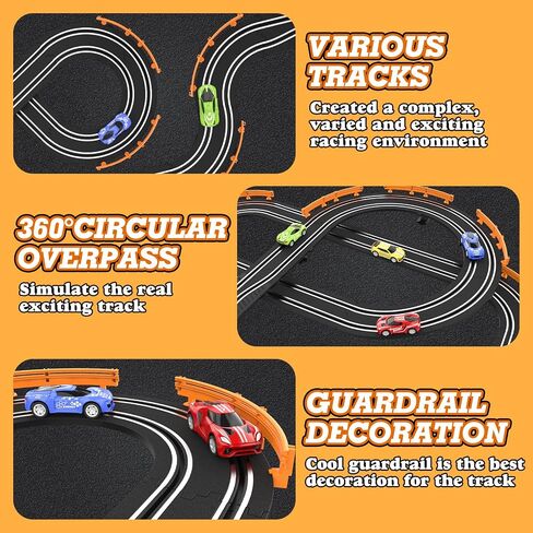 Slot Car Race Track Sets with 4 High-Speed Slot Cars, Battery or Electric Car Track, Dual Racing Game Lap Counter Circular Overpass Track, Gifts Toys for Boys Kids Age 6 7 8-12 in Saudi Arabia