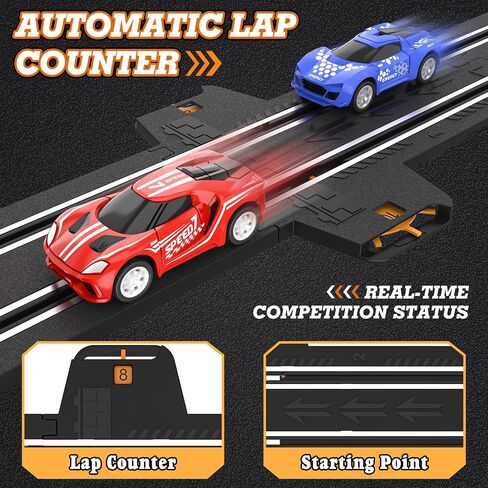 Slot Car Race Track Sets with 4 High-Speed Slot Cars, Battery or Electric Car Track, Dual Racing Game Lap Counter Circular Overpass Track, Gifts Toys for Boys Kids Age 6 7 8-12 in Saudi Arabia