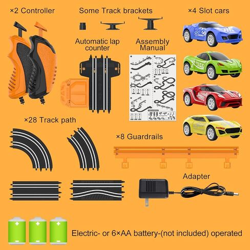 Slot Car Race Track Sets with 4 High-Speed Slot Cars, Battery or Electric Car Track, Dual Racing Game Lap Counter Circular Overpass Track, Gifts Toys for Boys Kids Age 6 7 8-12 in Saudi Arabia