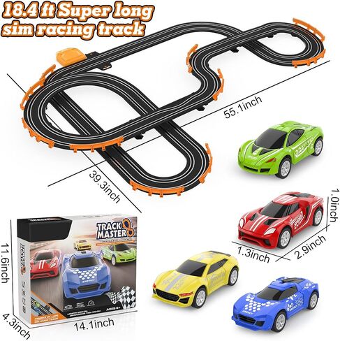 Slot Car Race Track Sets with 4 High-Speed Slot Cars, Battery or Electric Car Track, Dual Racing Game Lap Counter Circular Overpass Track, Gifts Toys for Boys Kids Age 6 7 8-12 in Saudi Arabia