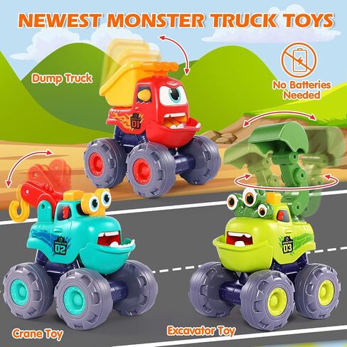 Car Toys for 1 Year Old Boy Gifts, Pull Back Monster Truck Toy Cars for Toddlers 1-3, 1 2 3 One Year Old Boy Birthday Gift 1st Vehicles Kids Stocking Stuffers Toddler Baby Boys Toys 12-18 Months in Kuwait
