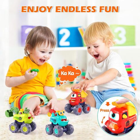 Car Toys for 1 Year Old Boy Gifts, Pull Back Monster Truck Toy Cars for Toddlers 1-3, 1 2 3 One Year Old Boy Birthday Gift 1st Vehicles Kids Stocking Stuffers Toddler Baby Boys Toys 12-18 Months in Kuwait
