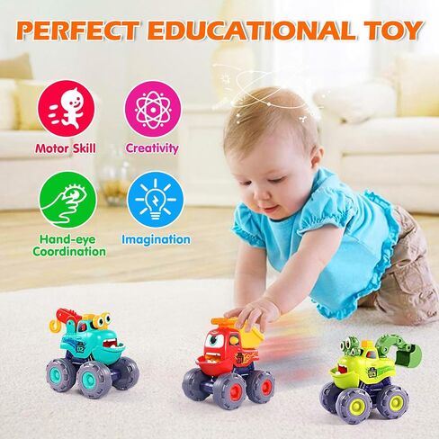 Car Toys for 1 Year Old Boy Gifts, Pull Back Monster Truck Toy Cars for Toddlers 1-3, 1 2 3 One Year Old Boy Birthday Gift 1st Vehicles Kids Stocking Stuffers Toddler Baby Boys Toys 12-18 Months in Kuwait