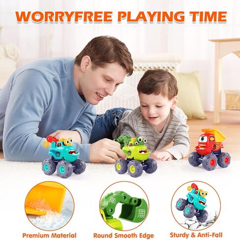 Car Toys for 1 Year Old Boy Gifts, Pull Back Monster Truck Toy Cars for Toddlers 1-3, 1 2 3 One Year Old Boy Birthday Gift 1st Vehicles Kids Stocking Stuffers Toddler Baby Boys Toys 12-18 Months in Kuwait