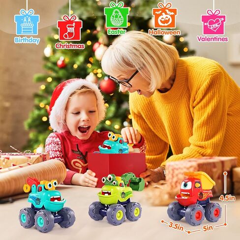 Car Toys for 1 Year Old Boy Gifts, Pull Back Monster Truck Toy Cars for Toddlers 1-3, 1 2 3 One Year Old Boy Birthday Gift 1st Vehicles Kids Stocking Stuffers Toddler Baby Boys Toys 12-18 Months in Kuwait