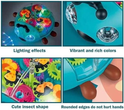 Nenekal Electric Transparent Gear Train Toy with Flashing Lights and Music, 360 Rotation, Battery Operated Bump and Go Car Toddler Toys, Multicolored, for Boys Girls 3+ in Kuwait