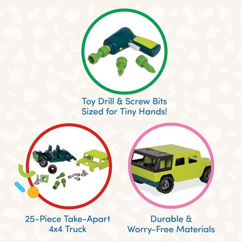 Battat- Wonder Wheels- Take-Apart Crane Truck- Toy Crane Truck مع تمرين للأطفال- لعبة Developmental STEM- 3 سنوات + in Kuwait