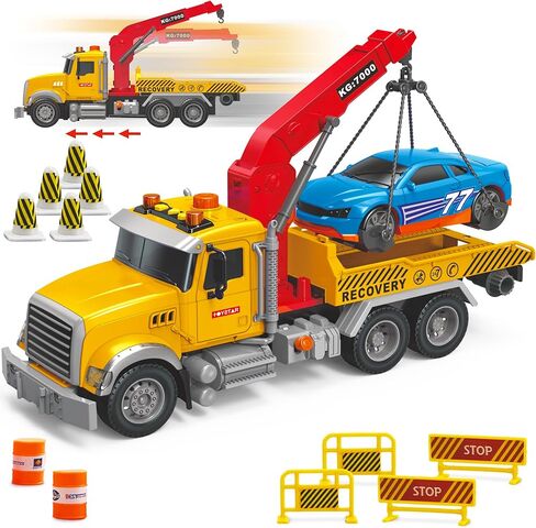 MOBIUS Toys Crane Truck Toy Set – Kids Construction Crane w/Extending Arm, Rotation, Props & Buttons + Sounds & Lights – Toy for Boys Age 4-7, Girls 3 Years Old+ in Kuwait