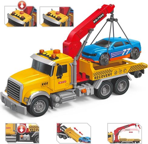 MOBIUS Toys Crane Truck Toy Set – Kids Construction Crane w/Extending Arm, Rotation, Props & Buttons + Sounds & Lights – Toy for Boys Age 4-7, Girls 3 Years Old+ in Kuwait