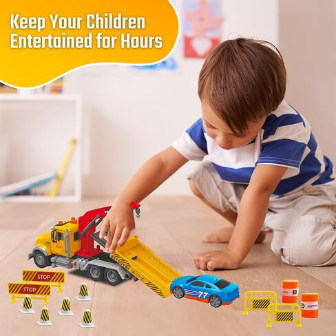 MOBIUS Toys Crane Truck Toy Set – Kids Construction Crane w/Extending Arm, Rotation, Props & Buttons + Sounds & Lights – Toy for Boys Age 4-7, Girls 3 Years Old+ in Kuwait