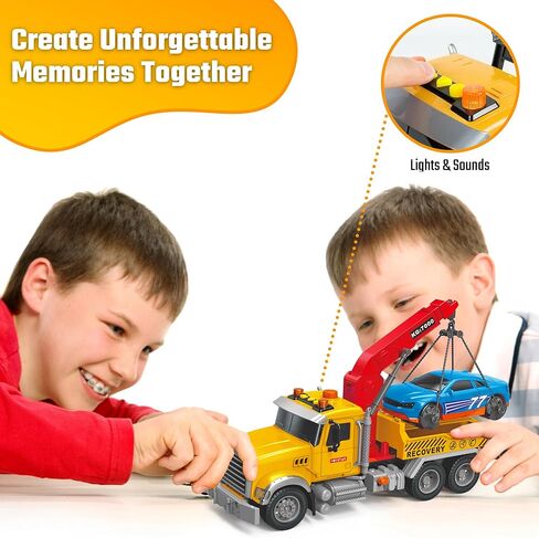 MOBIUS Toys Crane Truck Toy Set – Kids Construction Crane w/Extending Arm, Rotation, Props & Buttons + Sounds & Lights – Toy for Boys Age 4-7, Girls 3 Years Old+ in Kuwait