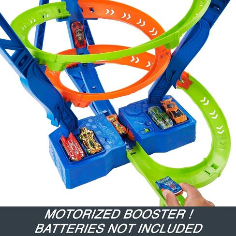 Hot Wheels Toy Car Track Set Spiral Speed Crash, Powered by Motorized Booster, 29-in Tall Track with 1:64 Scale Car, Connects to Other Tracks in Saudi Arabia