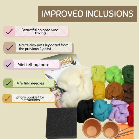 طقم التورط في الإبرة Woolbuddy - تصميم وحش عصاري للمبتدئين ، يشمل الصوف واللوازم و 4 أواني الطين والتعليمات الواضحة in Kuwait