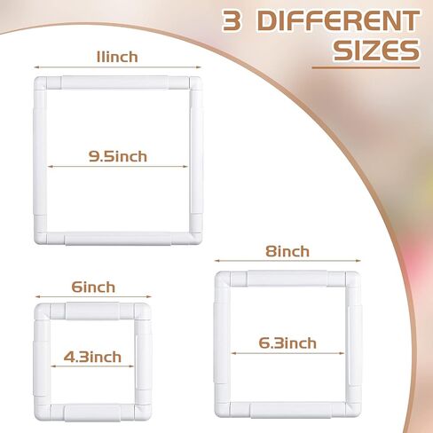 Janinka Embroidery Hoop 3 Pcs Cross Stitch Hoops and Frames White Rectangular Cross Stitch Embroidery Snap Frame DIY Sewing Tool for Quilting Silk-Painting 6 x 6, 8 x 8, 11 x 11 in(White) in Saudi Arabia