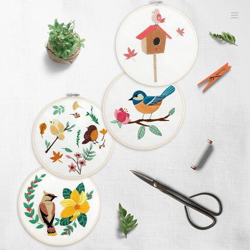 Bonroy 4 Sets Embroidery Set for Beginners Art Crafts Easy Sewing Includes Embroidery Clothes with Pattern, Hoop, Instruction Manual, Color Stitch Set (Assorted 1) in Kuwait