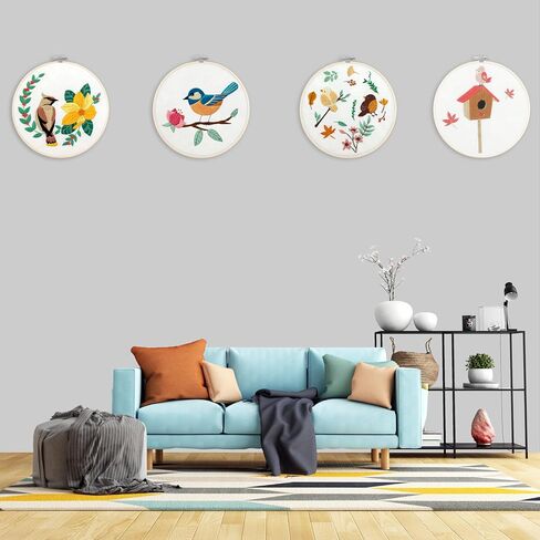 Bonroy 4 Sets Embroidery Set for Beginners Art Crafts Easy Sewing Includes Embroidery Clothes with Pattern, Hoop, Instruction Manual, Color Stitch Set (Assorted 1) in Kuwait