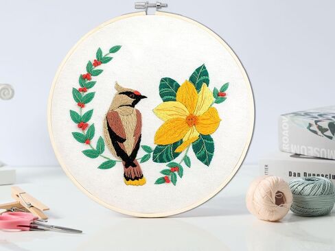 Bonroy 4 Sets Embroidery Set for Beginners Art Crafts Easy Sewing Includes Embroidery Clothes with Pattern, Hoop, Instruction Manual, Color Stitch Set (Assorted 1) in Kuwait