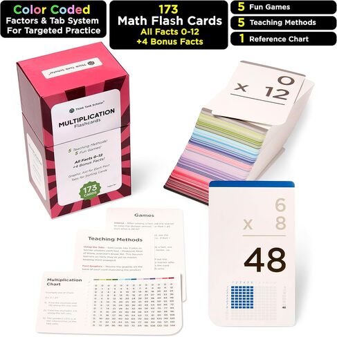 Think Tank Scholar 173 Multiplication Flash Cards Set (Award Winning) All Facts 0-12 Answer on Back, for Kids in 2ND, 3RD, 4TH, 5TH, 6TH Grade Class or Homeschool - Learn Manipulatives, Games & Chart in Saudi Arabia