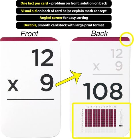 Think Tank Scholar 173 Multiplication Flash Cards Set (Award Winning) All Facts 0-12 Answer on Back, for Kids in 2ND, 3RD, 4TH, 5TH, 6TH Grade Class or Homeschool - Learn Manipulatives, Games & Chart in Saudi Arabia
