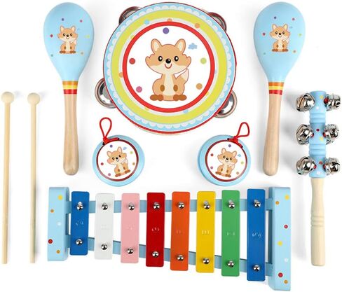 Kids Musical Instruments Sets, 12pcs Wooden Percussion Instruments Toys Tambourine Xylophone for Kids Playing Preschool Education, Early Learning Musical Toys for Boys Girls Gift (Pink) in Saudi Arabia
