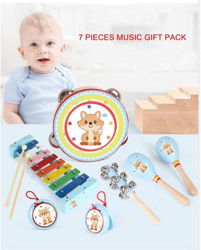 Kids Musical Instruments Sets, 12pcs Wooden Percussion Instruments Toys Tambourine Xylophone for Kids Playing Preschool Education, Early Learning Musical Toys for Boys Girls Gift (Pink) in Saudi Arabia