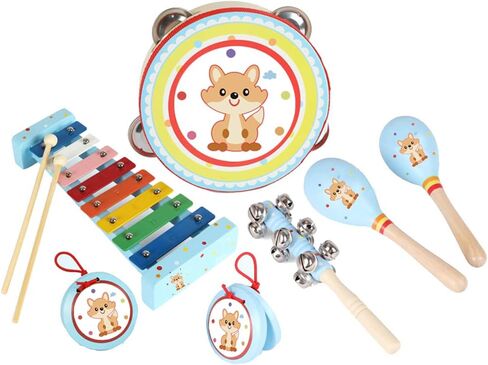 Kids Musical Instruments Sets, 12pcs Wooden Percussion Instruments Toys Tambourine Xylophone for Kids Playing Preschool Education, Early Learning Musical Toys for Boys Girls Gift (Pink) in Saudi Arabia