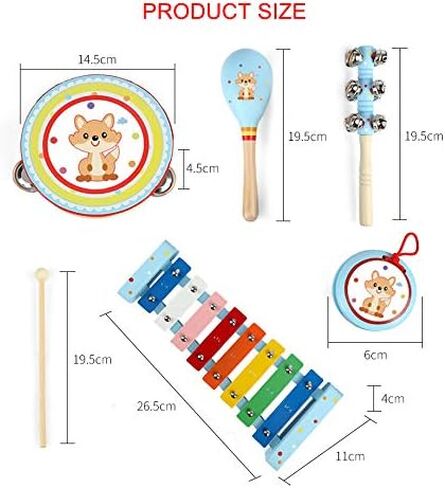 Kids Musical Instruments Sets, 12pcs Wooden Percussion Instruments Toys Tambourine Xylophone for Kids Playing Preschool Education, Early Learning Musical Toys for Boys Girls Gift (Pink) in Saudi Arabia