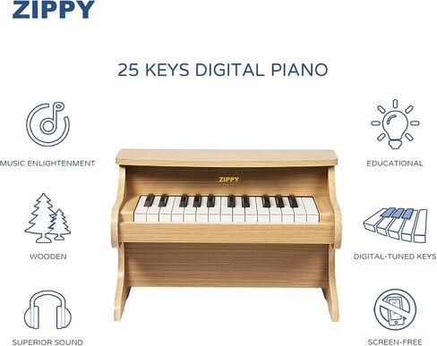 لوحة مفاتيح Zippy Kids Piano ، 25 Keys Digital Piano for Kids ، Mini Music Education Mestical Toy ، Wood Piano for Toddlers Girls Boys ، Walnut in Kuwait