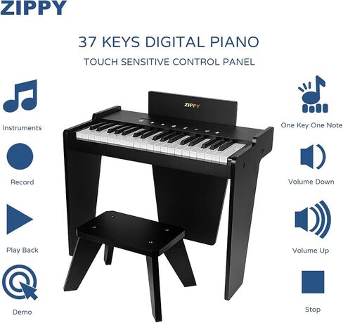 لوحة مفاتيح Zippy Kids Piano ، 37 Keys Digital Piano for Kids ، Toy Music Educational Explication Toy ، Wood Piano for 3+ Girls and Boy in Kuwait