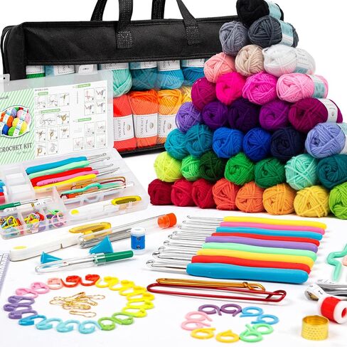113 Piece Crochet Kit with Yarn Set– 1600 Yards Assorted Yarn for Knitting and Crochet, 73PCS Crochet Accessories Set Including Ergonomic Hooks, Knitting Needles & More Ideal Beginner Kit in Kuwait