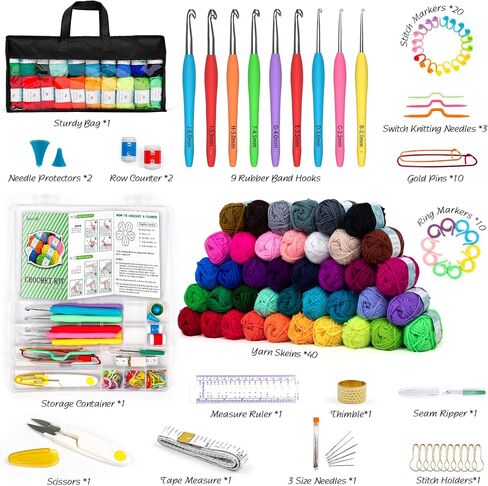 113 Piece Crochet Kit with Yarn Set– 1600 Yards Assorted Yarn for Knitting and Crochet, 73PCS Crochet Accessories Set Including Ergonomic Hooks, Knitting Needles & More Ideal Beginner Kit in Kuwait