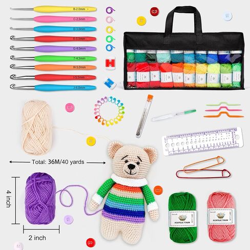 113 Piece Crochet Kit with Yarn Set– 1600 Yards Assorted Yarn for Knitting and Crochet, 73PCS Crochet Accessories Set Including Ergonomic Hooks, Knitting Needles & More Ideal Beginner Kit in Kuwait