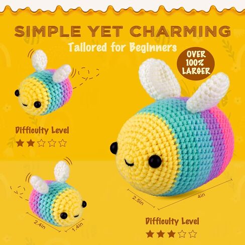 Crochetta Crochet Kit for Beginners - Starter Kit with Video Tutorials for Adults & Kids, Knitting Kit with 3 Bee Family (40%+ Yarn) in Kuwait