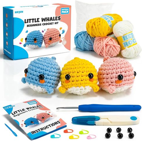 Beginner Crochet Kit, Crochet Kits for Kids and Adults, 3PCS Crochet Animal Kit for Beginners Include Videos Tutorials, Yarn, Eyes, Stuffing, Crochet Hook - Boys and Girls Birthdays Gift in Saudi Arabia