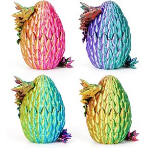 4PCS 3D Printed Dragon Eggs with Dragon Inside,Prefilled Mini Easter Eggs Articulated Crystal Dragon Fidget Toys,Easter Basket Stuffers,Mystery Mythical Pieces Dragon,3D Printed Animals Toy Set