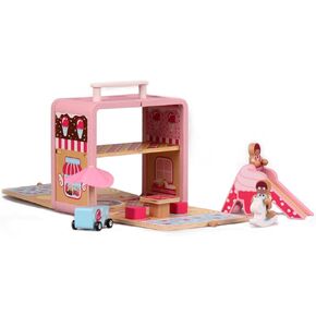 Wooden Toy Car Set for Toddlers, Car Track and Parking Garage Playset, Toy Vehivle Set with Blocks Storage Box for Kids Boys and Girls