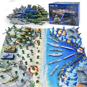 Army Men Toys Large Battle Playset-Set Includes Army Men Action Figures, Military Battle Mat, Tanks, Helicopters, Jeep, Ambulance, Trucks, Cannon, Tents (120 PCS)