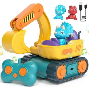 Lehoo Castle Construction Toys, 2 Pack Remote Control Car for Toddlers 1-3, Rechargeable Excavator Toy Bulldozer Toys for 2 Year Old Boy, 3 Year Old Boy Toys