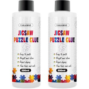 YAKAMOZ Updated Jigsaw Puzzle Glue with Applicator for Adults Clear Water-Soluble Special Craft Puzzle Glue, Non-Toxic and Quick Dry for 3000/4500/5000 Pieces of Puzzle,200ML