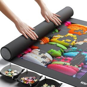 أبرز حصيرة الألغاز الأصلية Newverest ، وسادة توفير 46 "× 26" محمولة تصل إلى 1500 قطعة مع قاع مطاط غير انزلاق وأعلى سلس + 3 صواني فرز الألغاز وسعة تخزين صديقة للسفر