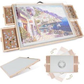 ALL4JIG 2-in-1 Tilting & Rotating Puzzle Board for Adults Gifts, Wooden Jigsaw Puzzle Table with 4 Drawers, Portable Puzzle Table with Lazy Susan and Cover, 29.6" x 41.3" for 2000 Pieces