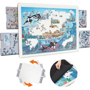 1500 Pieces Rotating Plastic Puzzle Board with Drawers and Cover, 35"x27" Portable Jigsaw Puzzle Table for Adults, Lazy Susan Spinning Puzzle Boards, Ideal Gift for Mum