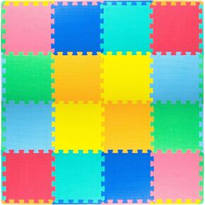 Prosource Foam Puzzle Flougle Play Mat للأطفال والرضع بألوان صلبة ، 36 أو 16 بلاط متشابك مع الحدود ، بني/بيج/رمادي